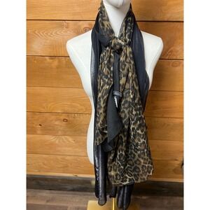 LOT OF 2 Express Leopard Print and Sheer Overlay Scarf Black GlittEr‎ Accessoriz